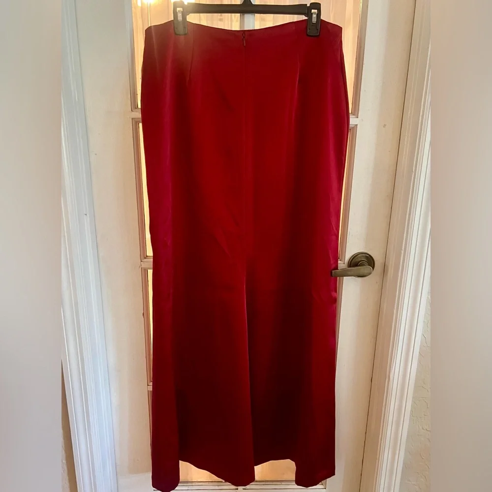NWT SZ 16 Gorgeous Carmen Marc Valvo Deep Red Satin Long Formal Skirt - Picture 2 of 4